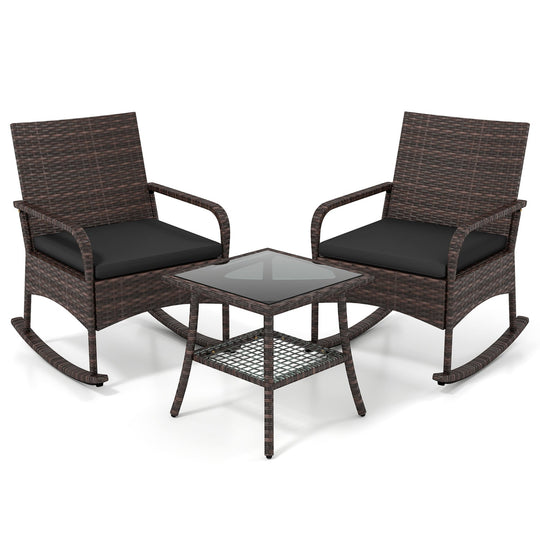 3-Piece Rocking Bistro Set with Cushions & Side Table