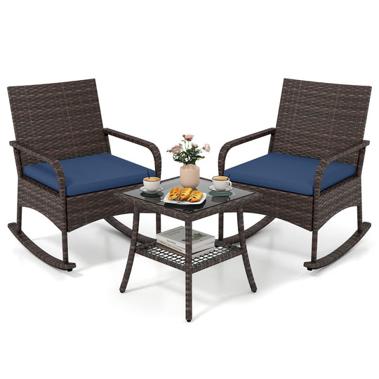 3-Piece Rocking Bistro Set with Cushions & Side Table