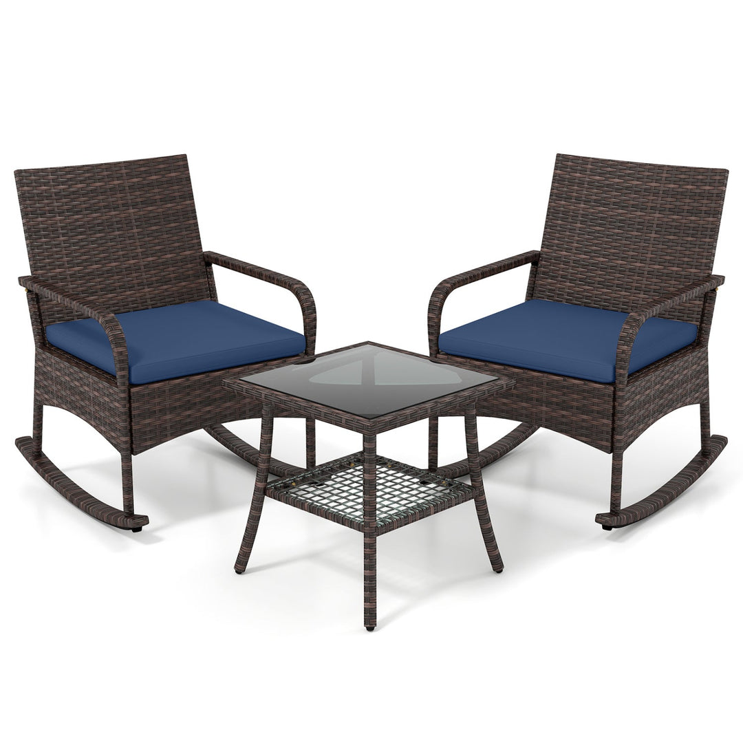 3-Piece Rocking Bistro Set with Cushions & Side Table