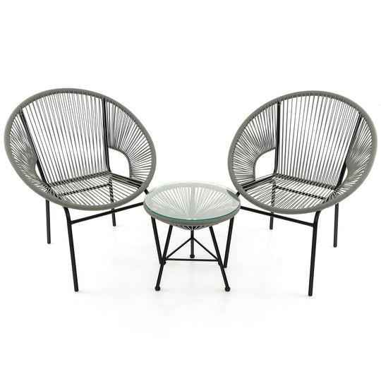 3PCS Patio Acapulco Furniture Bistro Set with GlassTable-Black