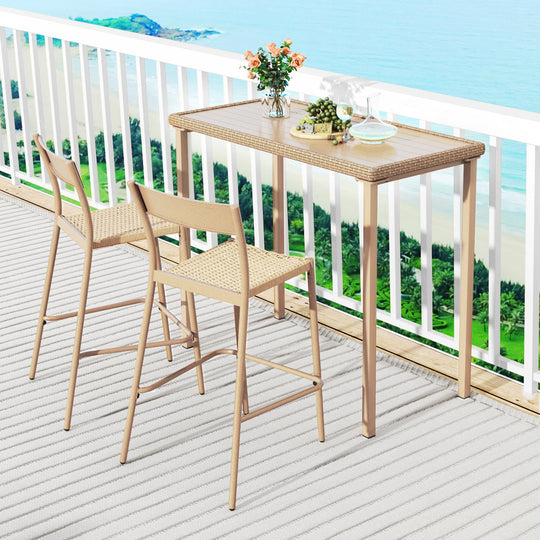 3 Pieces Patio Bar Table Set with Height Table and 2 Armless Chairs