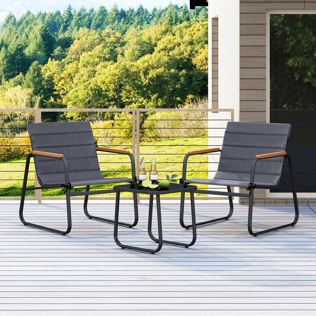 3 Pieces Patio Bistro Set Outdoor Fabric Conversation Set-Gray