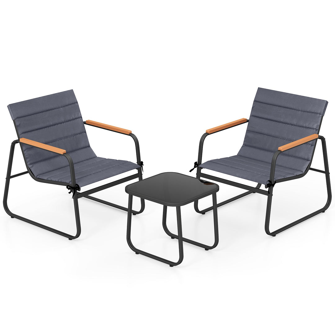 3 Pieces Patio Bistro Set Outdoor Fabric Conversation Set-Gray