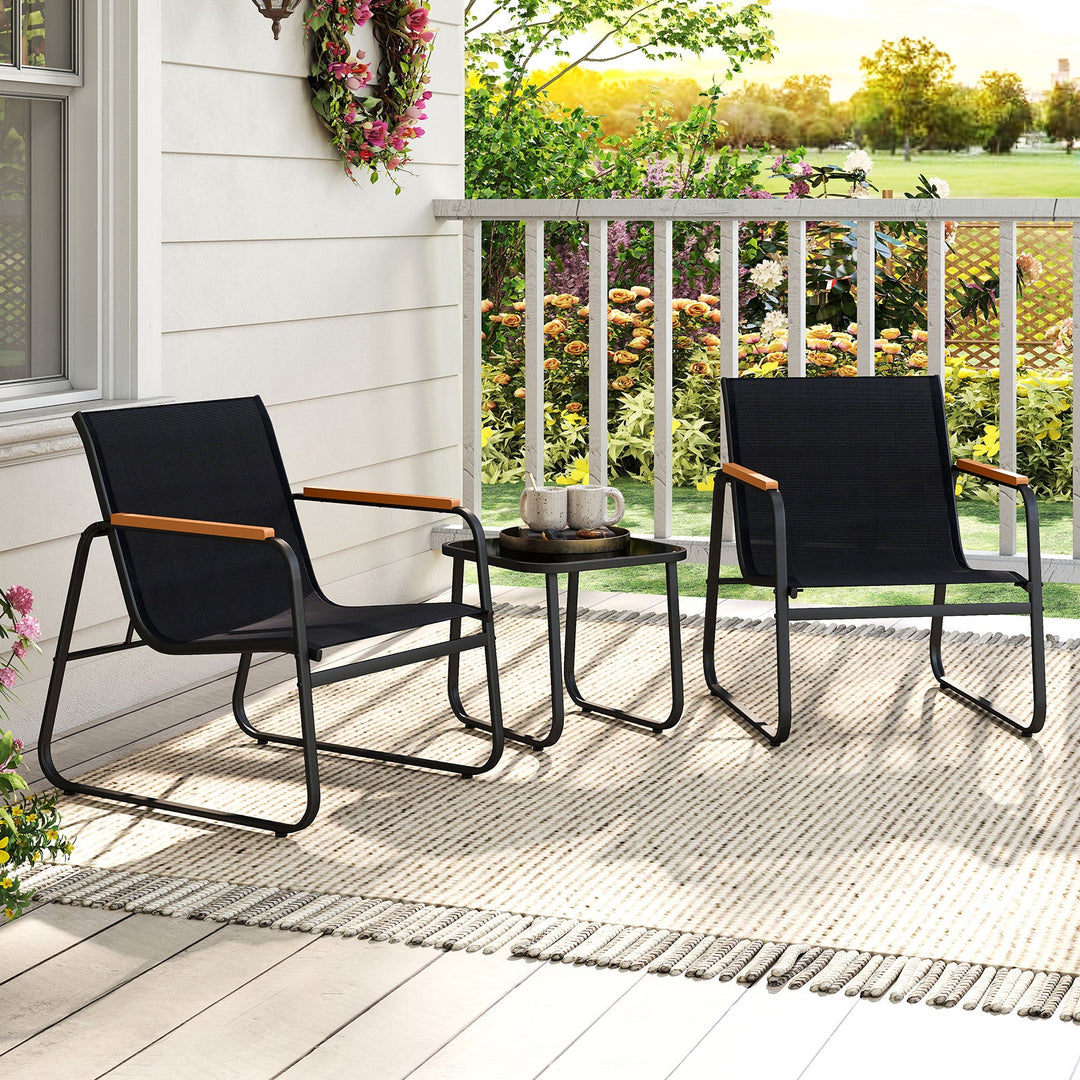 3 Pieces Patio Bistro Set Outdoor Fabric Conversation Set-Gray