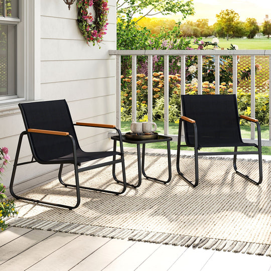 3 Pieces Patio Bistro Set Outdoor Fabric Conversation Set-Gray