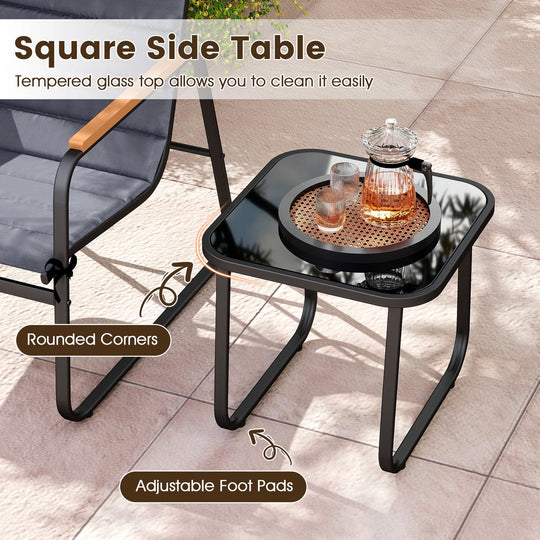 3 Pieces Patio Bistro Set Outdoor Fabric Conversation Set-Gray