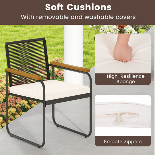 3 Pieces Patio Furniture Set PE Rattan Porch Chairs with Round Tempered Glass Top Table-White