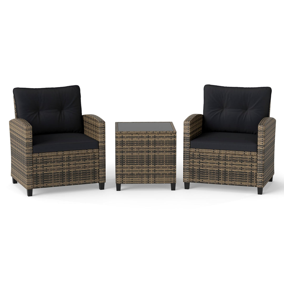 3-Piece Patio Conversation Set with Tempered Glass Table