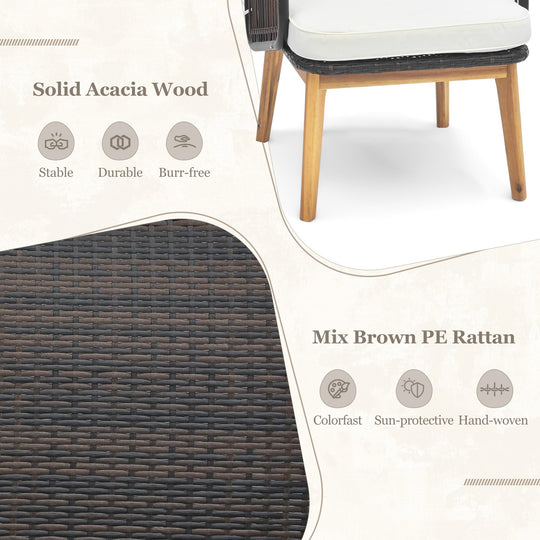 3 Pieces Patio Furniture Set with Cushioned Chairs and Tempered Glass Side Table
