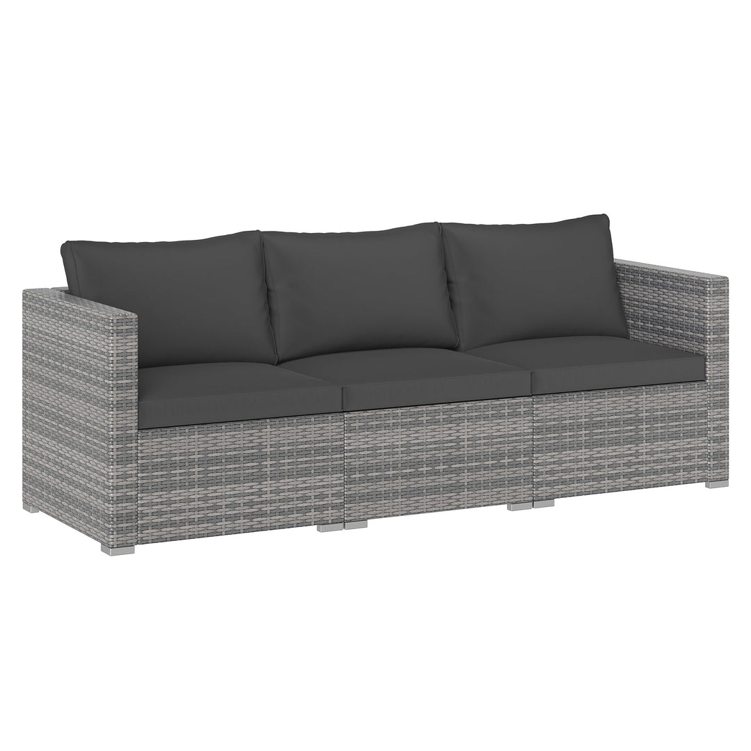 3 Pieces Patio Sectional Sofa Set PE Rattan Modular Couch Furniture Set with Soft Cushions