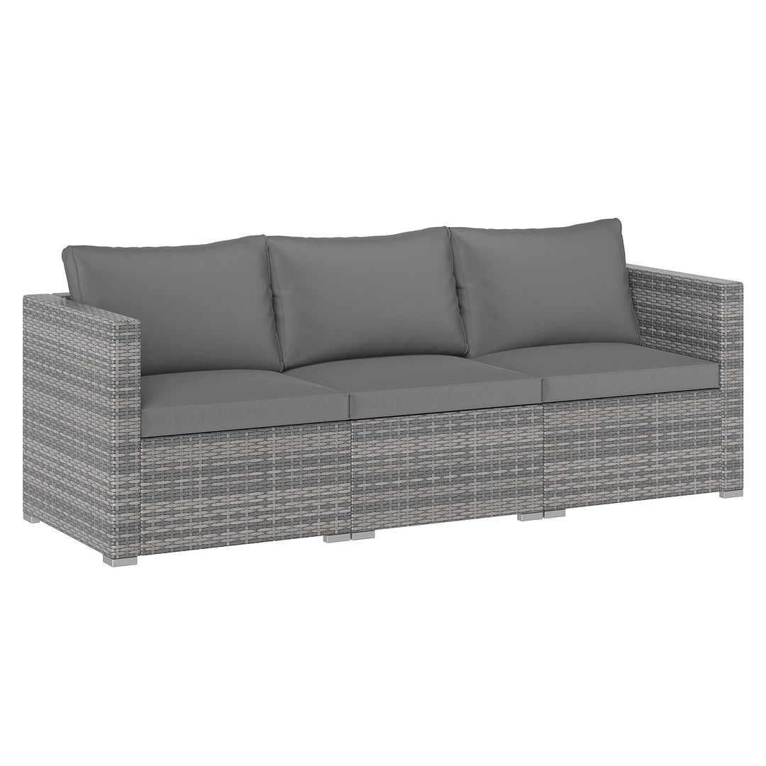 3 Pieces Patio Sectional Sofa Set PE Rattan Modular Couch Furniture Set with Soft Cushions