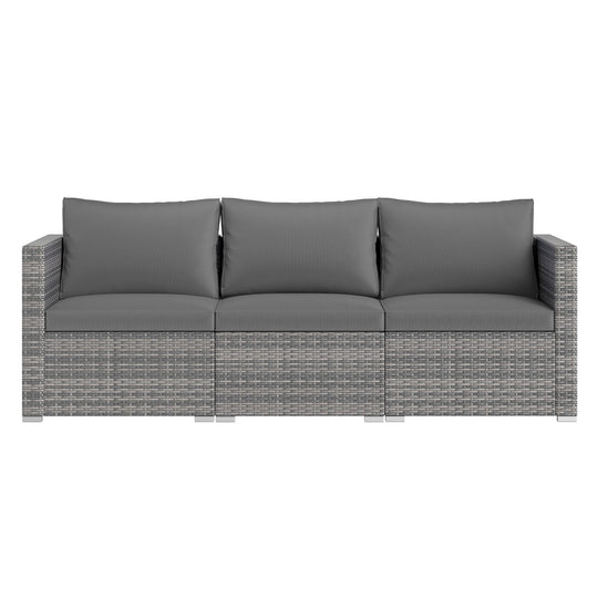 3 Pieces Patio Sectional Sofa Set PE Rattan Modular Couch Furniture Set with Soft Cushions
