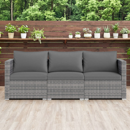 3 Pieces Patio Sectional Sofa Set PE Rattan Modular Couch Furniture Set with Soft Cushions
