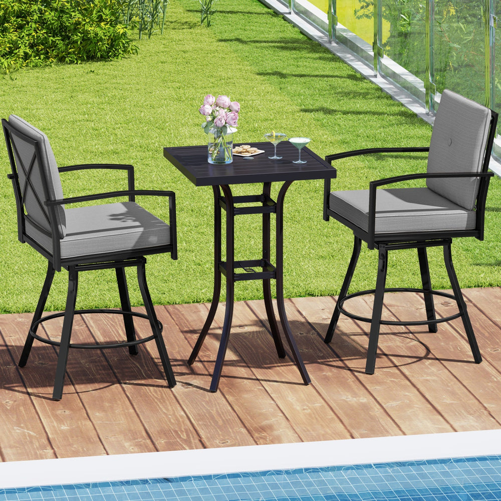 3-Piece Patio Swivel Bar Set with Cushions & Umbrella Hole