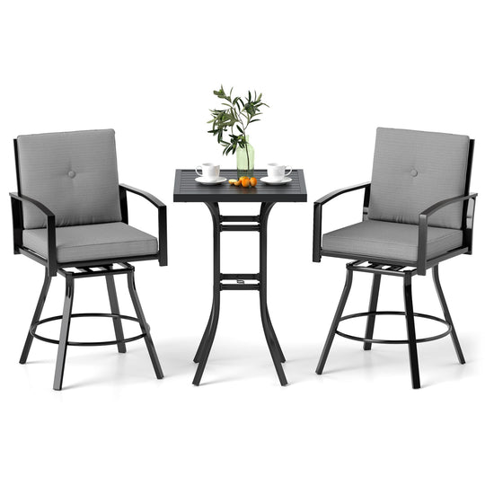 3-Piece Patio Swivel Bar Set with Cushions & Umbrella Hole