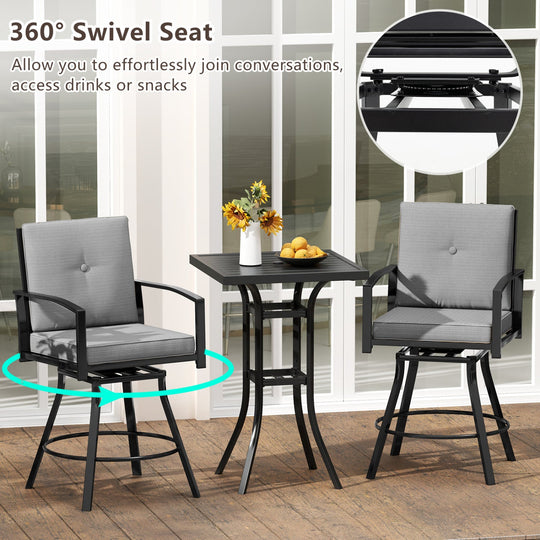 3-Piece Patio Swivel Bar Set with Cushions & Umbrella Hole