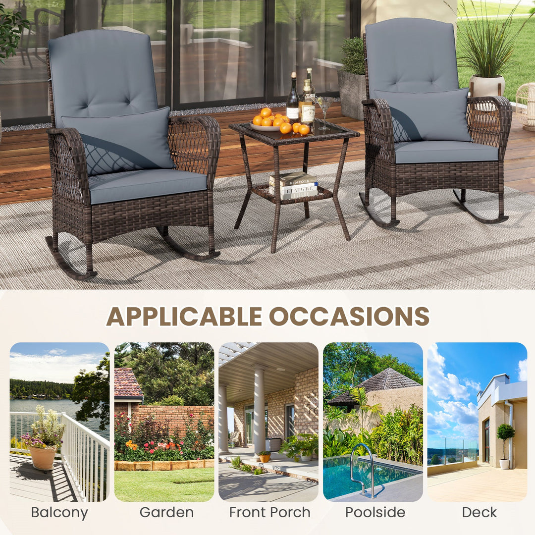 3 Pieces Rocking Bistro Set with 2-Tier Coffee Table