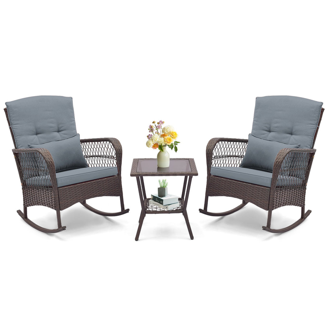 3 Pieces Rocking Bistro Set with 2-Tier Coffee Table