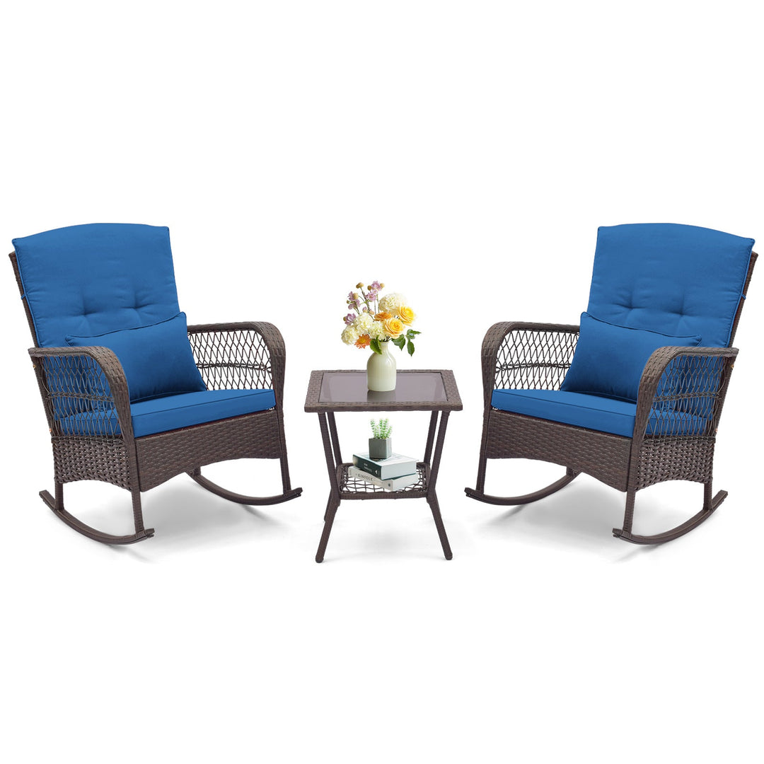 3 Pieces Rocking Bistro Set with 2-Tier Coffee Table