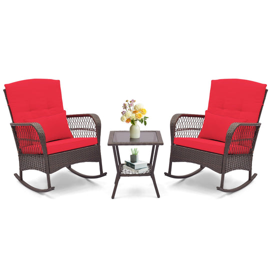 3 Pieces Rocking Bistro Set with 2-Tier Coffee Table