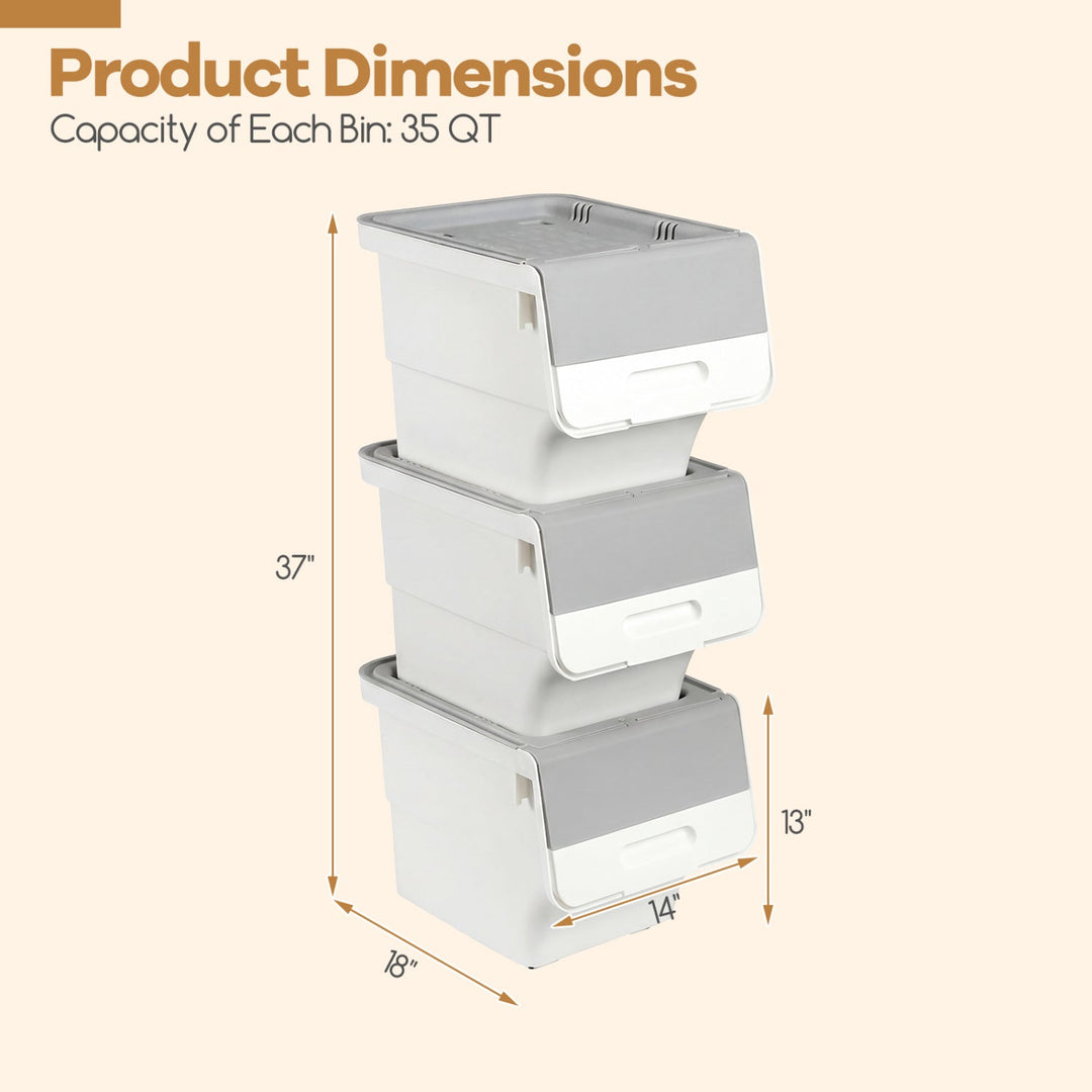 3 Pieces Storage Bins on Wheels Stackable Plastic Boxes with Stay-Open Lid (M)