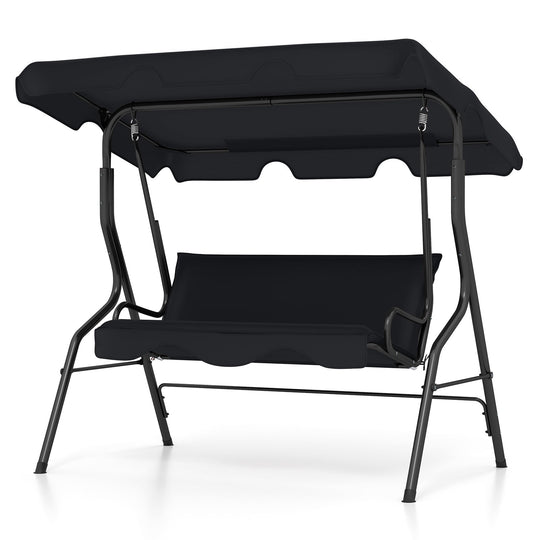 3 Seat Outdoor Patio Canopy Swing with Cushioned Steel Frame-Blue