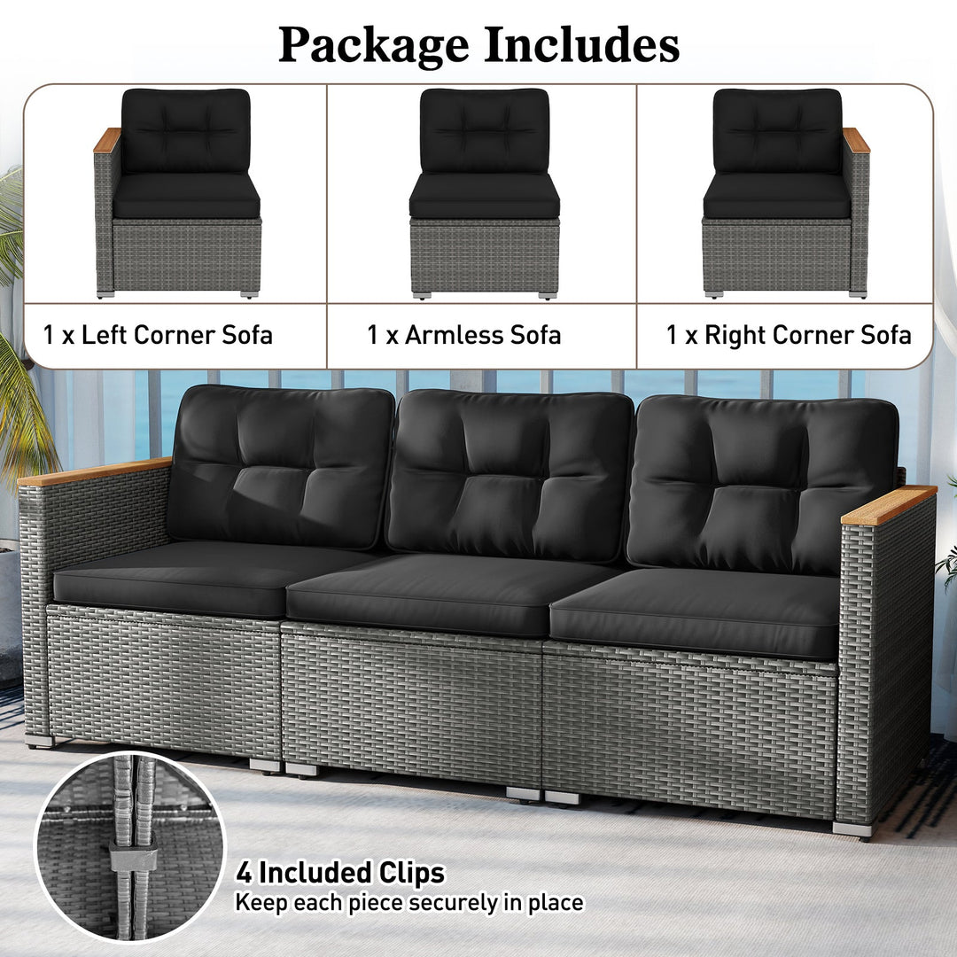 3-Seat Patio Couch Sofa PE Rattan Loveseat Furniture Set with Deep Seating and Cushion-Mix Grey