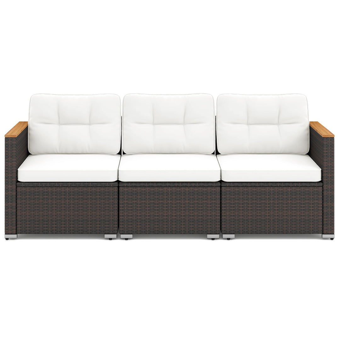 3-Seat Patio Couch Sofa with Deep Seating and Cushion-White