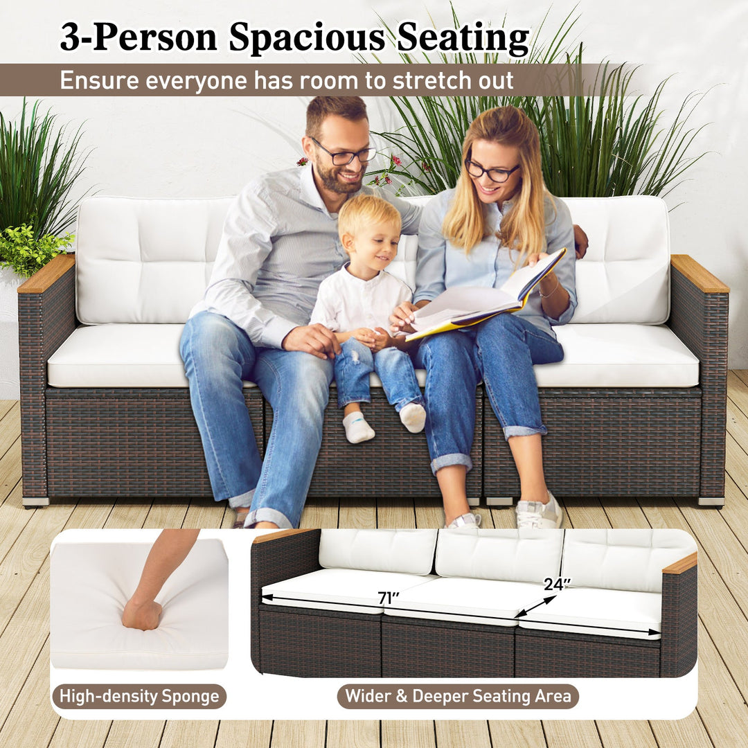 3-Seat Patio Couch Sofa with Deep Seating and Cushion-White
