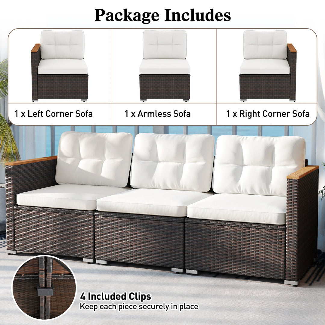 3-Seat Patio Couch Sofa with Deep Seating and Cushion-White