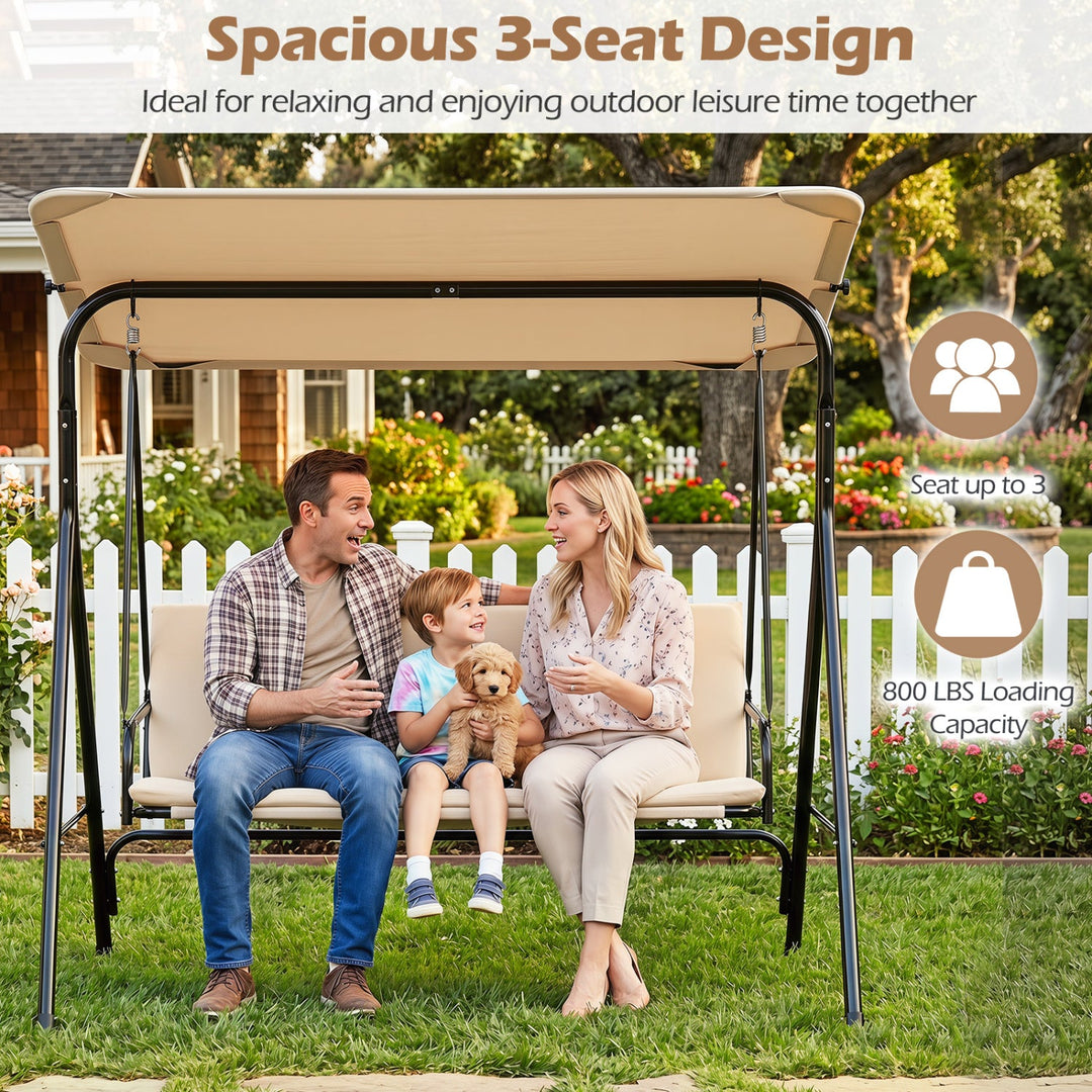 3-Seat Patio Swing Chair with Adjustable Canopy