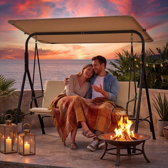 3-Seat Patio Swing Chair with Adjustable Canopy