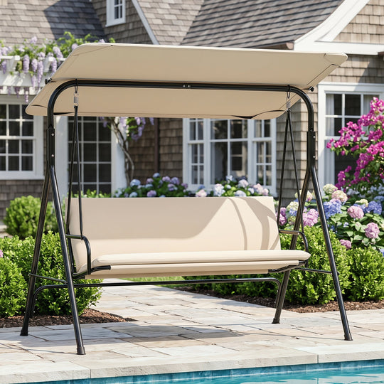 3-Seat Patio Swing Chair with Adjustable Canopy