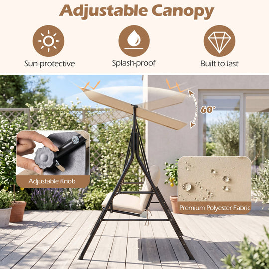 3-Seat Patio Swing Chair with Adjustable Canopy