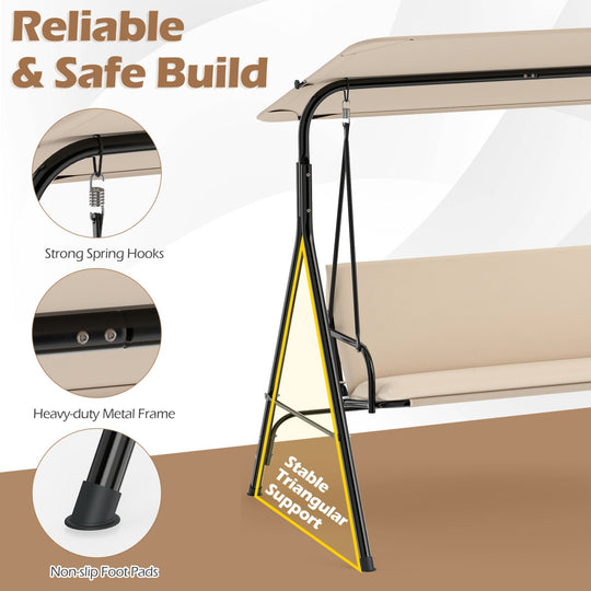 3-Seat Patio Swing Chair with Adjustable Canopy