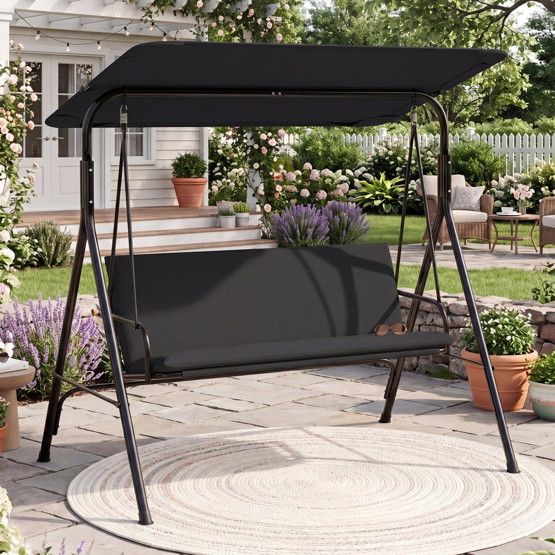 3-Seat Patio Swing Chair with Adjustable Canopy
