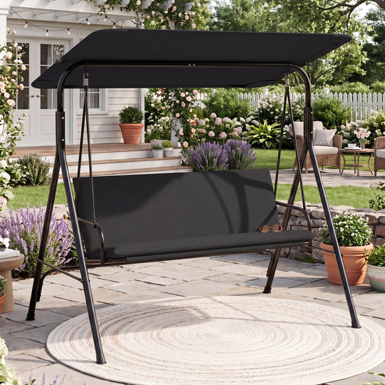 3-Seat Patio Swing Chair with Adjustable Canopy