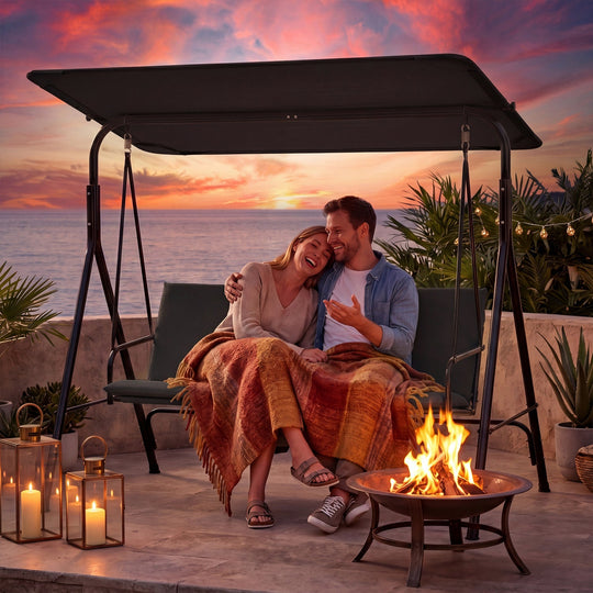 3-Seat Patio Swing Chair with Adjustable Canopy