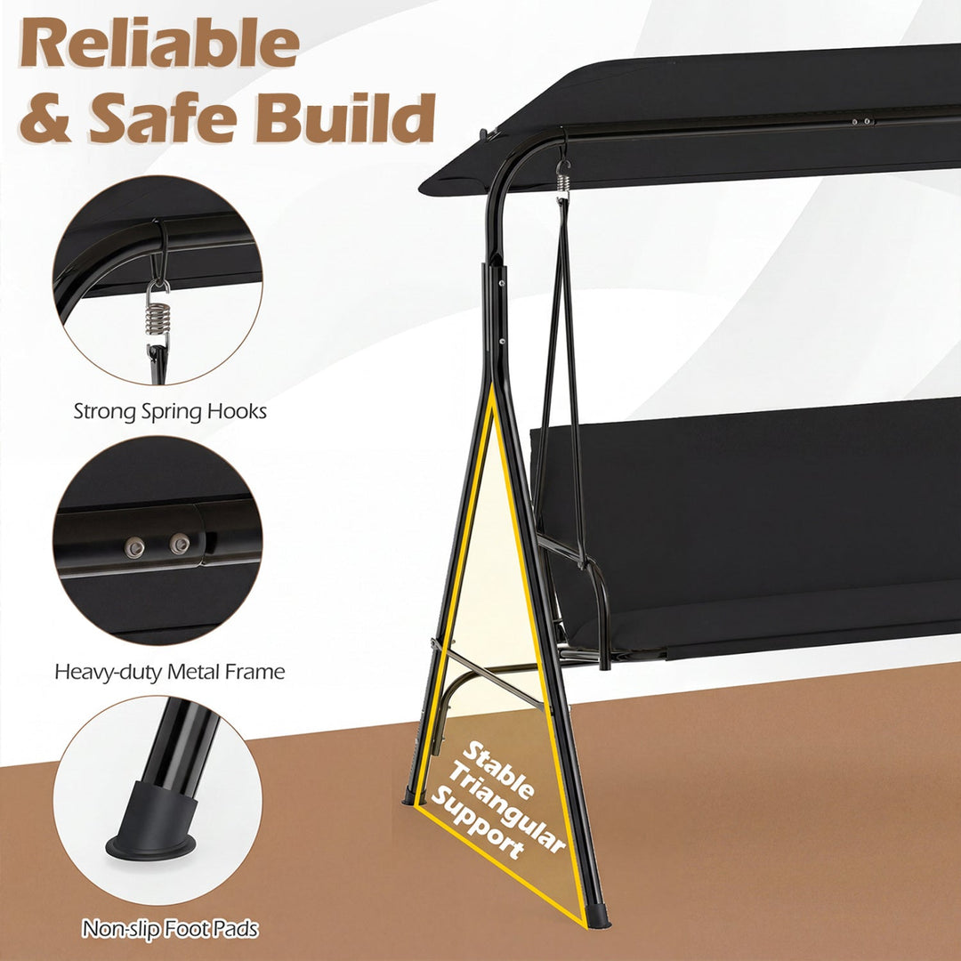3-Seat Patio Swing Chair with Adjustable Canopy