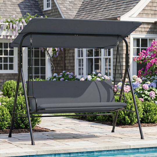 3-Seat Patio Swing Chair with Adjustable Canopy