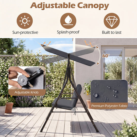 3-Seat Patio Swing Chair with Adjustable Canopy