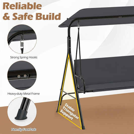3-Seat Patio Swing Chair with Adjustable Canopy