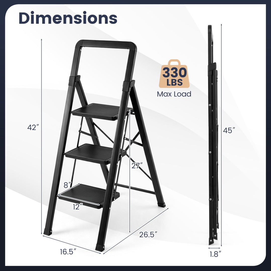 3-Step Folding Step Stool with Wide Anti-Slip Pedals