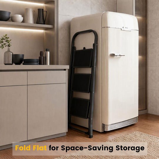 3 Step Ladder Folding Step Stool with Handrail and Wide Anti-Slip Pedals