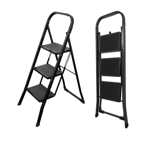 3 Step Ladder Folding Step Stool with Handrail and Wide Anti-Slip Pedals