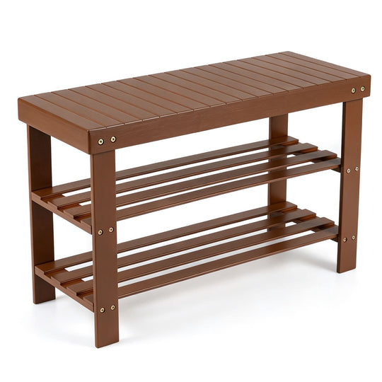 3-Tier Bamboo Shoe Rack Bench for Entryway-Brown