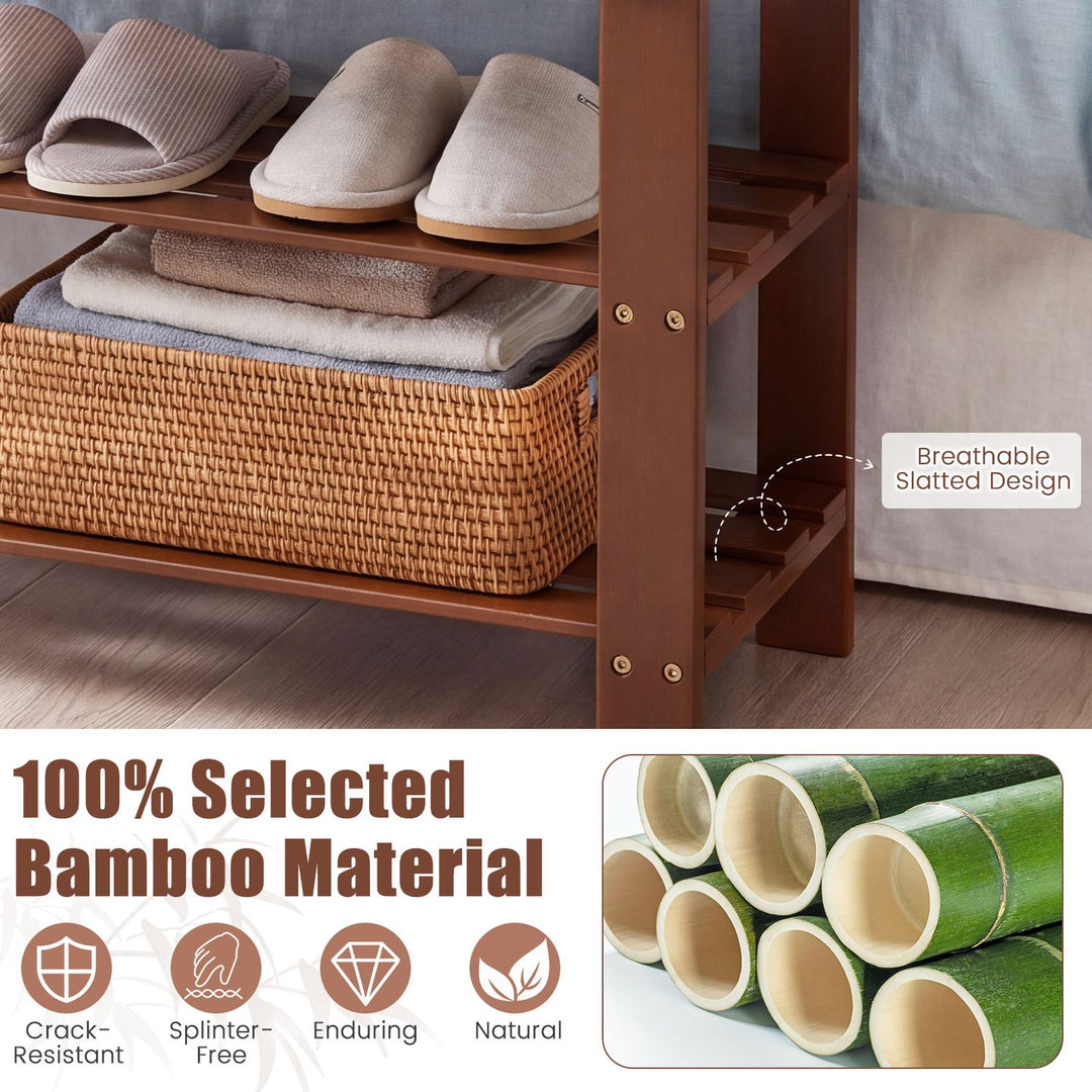 3-Tier Bamboo Shoe Rack Bench for Entryway-Brown