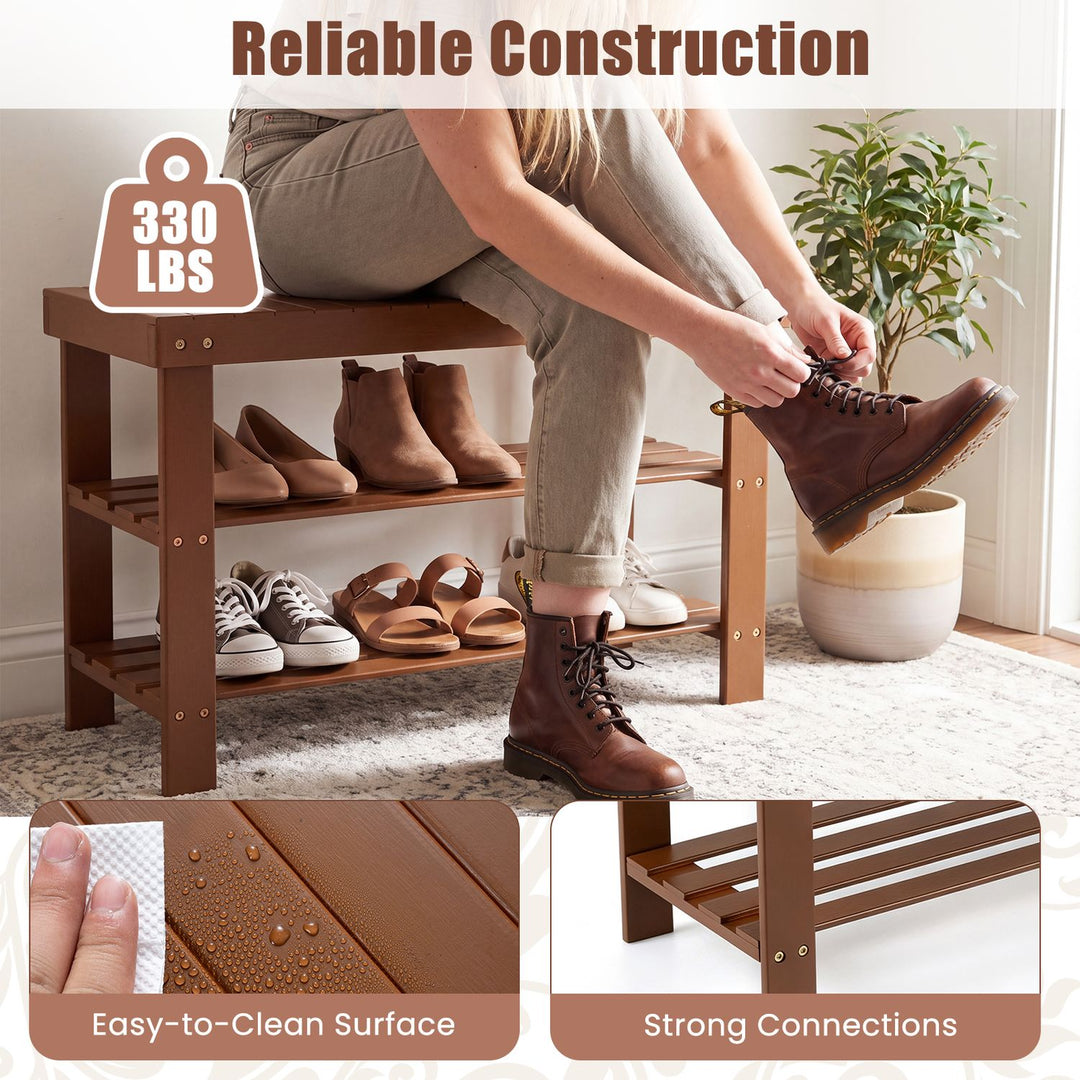 3-Tier Bamboo Shoe Rack Bench for Entryway-Brown