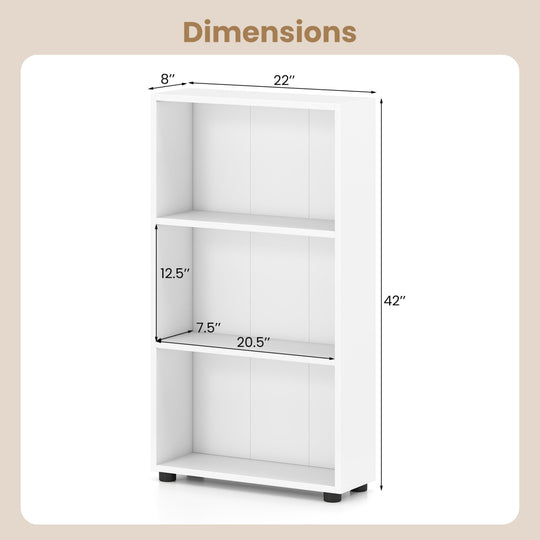 3-Tier Bookcase 42 inch Tall Book Shelf with Anti-Tipping Kit