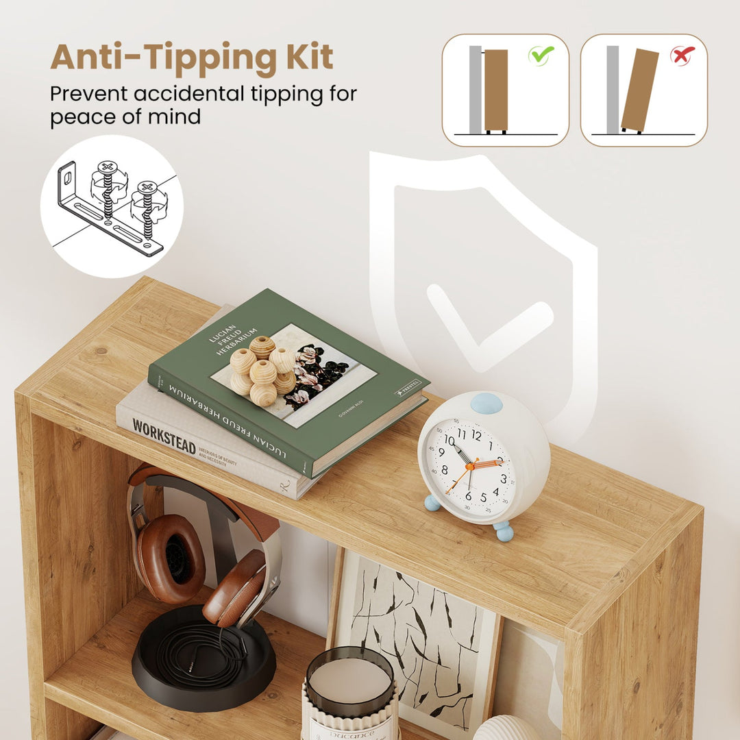3-Tier Bookcase 42 inch Tall Book Shelf with Anti-Tipping Kit